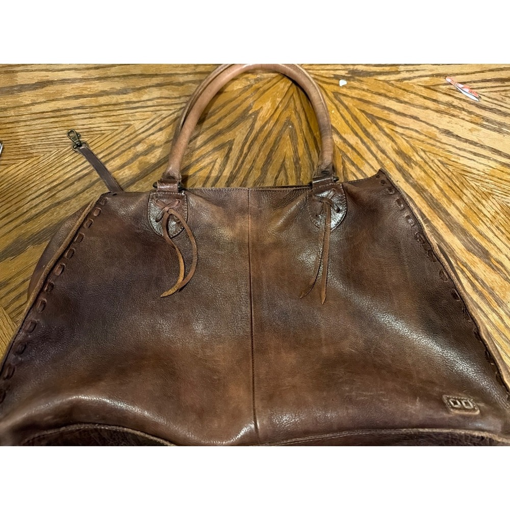 Bed Stu Brown Leather Whipstitch Tote Bag Distressed Large Carryall Zip Closure